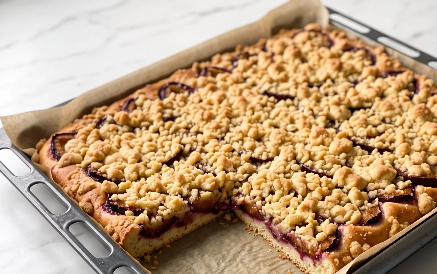 Pflaumenkuchen Blech mit Hefeteig & Streusel – Saftig!